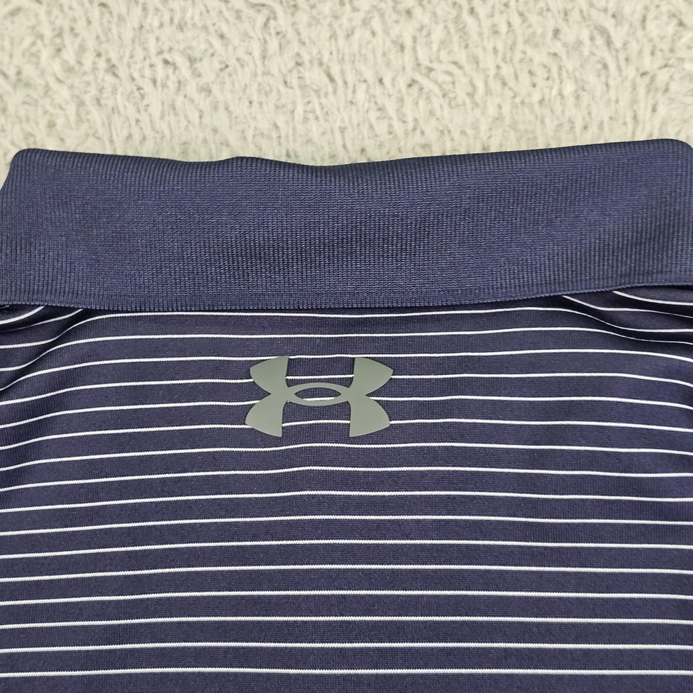 Under Armour The Performance Polo Shirt Mens Medium Navy White Stripe Golf Loose - Picture 7 of 10